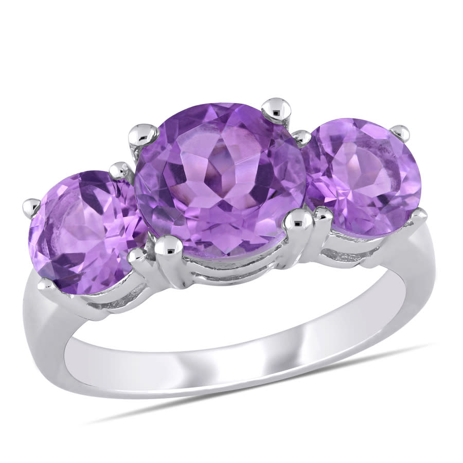 AMOUR 3 38 CT TGW Amethyst 3-sTone Ring In Sterling Silver 56$