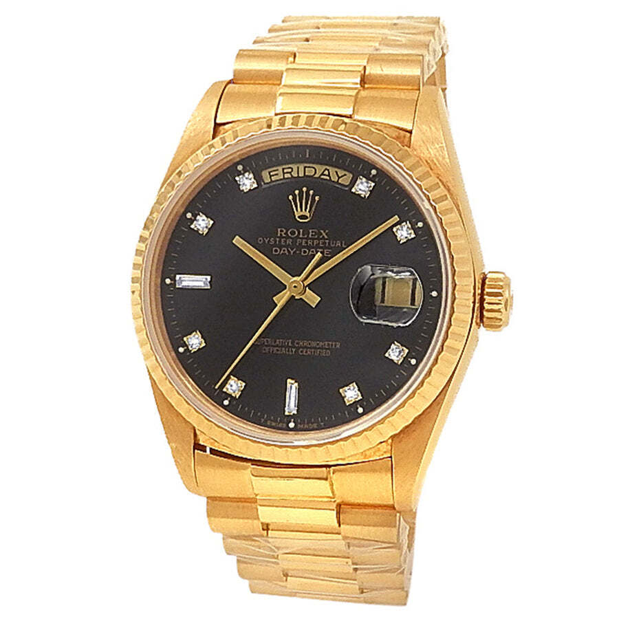 Preowned Rolex Day Date Automatic Chronometer Diamond Black Dial Mens Watch 18038 BKDP
