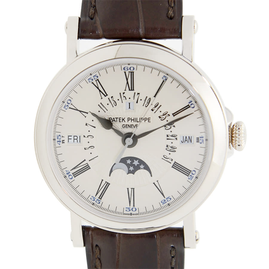 Pre-owned Patek Philippe Perpetual Calendar Silvery Opaline Dial Mens Watch 5159G 73000$