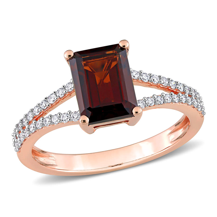 AMOUR 2 18 CT TGW Octagon Garnet and 15 CT TDW Diamond Split Shank Ring In 14K Rose Gold 605$