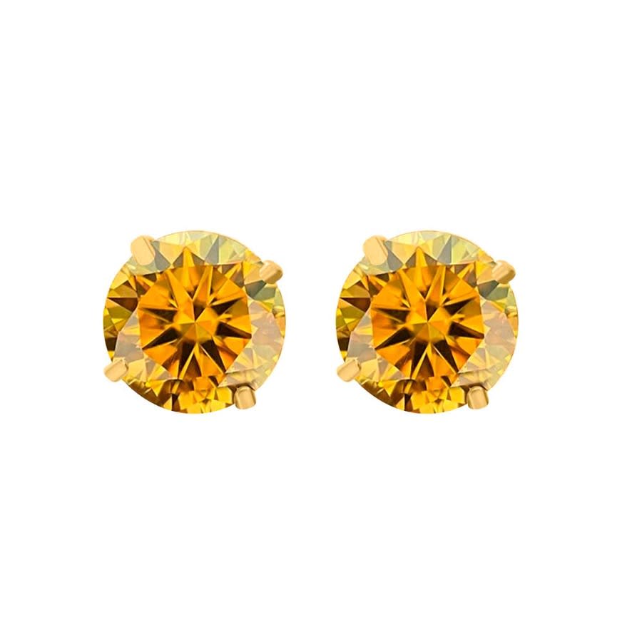 Maulijewels 2.50Ct 14K Gold GRA Certified D-VVS1 Round Yellow Diamond Red Moissanite Diamond Screw Back Studs Earrings for women