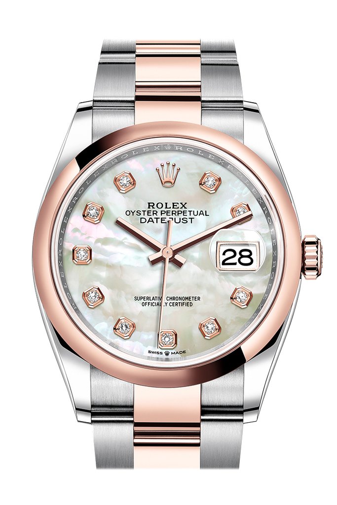 Rolex Datejust 36 Mother of Pearl Diamond Dial Mens Steel and 18K Everose Gold Oyster Watch 126201MDO