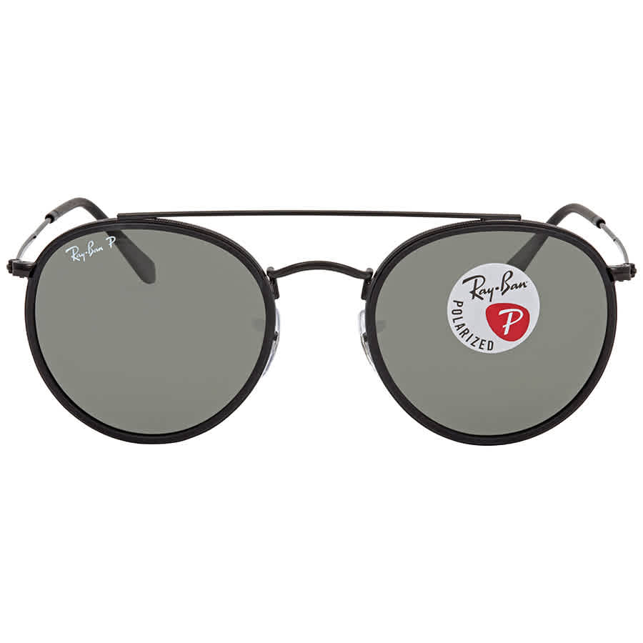 Ray-Ban Unisex Sunglass Round Double Bridge - Frame color: Black, Lens color: G-15 Green Polarized