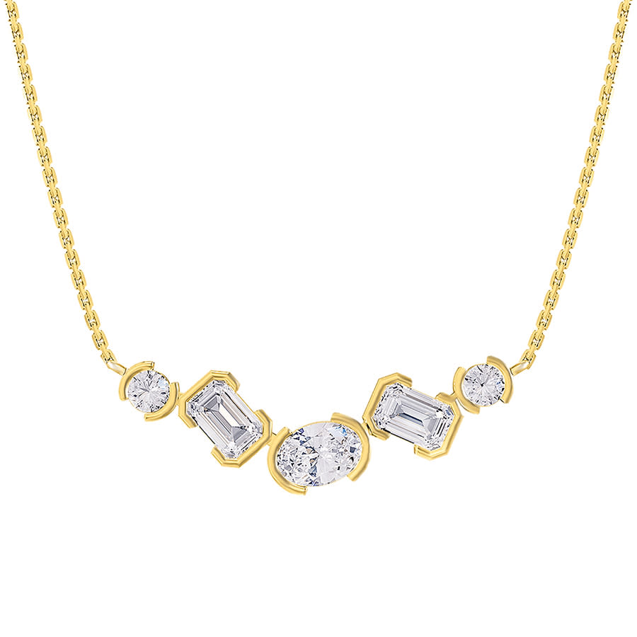 Diamond2Deal 14k Yellow Gold 2.6 Ct Multi Shape Lab Grown Diamond Pendant Necklace 18'' Chain VVS-VS, E-F