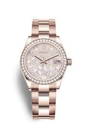 Rolex Datejust 31 Automatic Mother of Pearl Butterfly Diamond Pave Dial Ladies 18 ct Everose Gold Oyster Watch 278285PAVEO