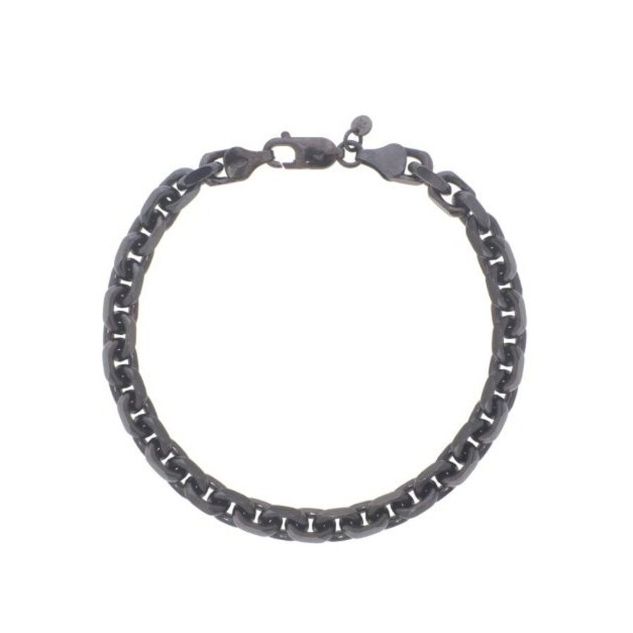 Tresorra Black Sterling Silver Oval Link Chain Bracelet
