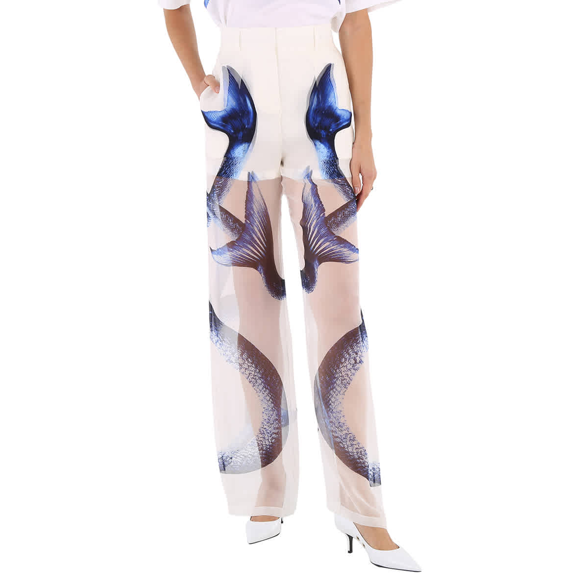 Burberry Ladies Mermaid Tail Print Mulberry Silk Trousers eBay