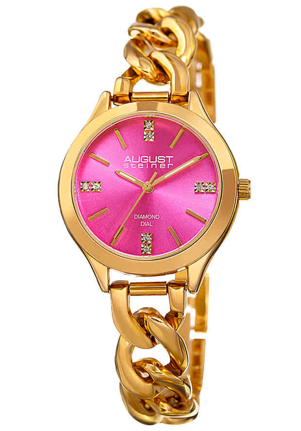 August Steiner Pink Dial Ladies Gold Tone Watch AS8222YGPK 49$