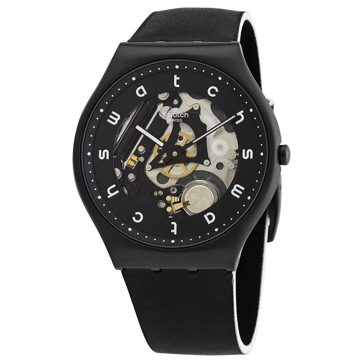 NWT Swatch White Side Quartz Black Skeleton Dial Men\'s Watch Swatch Essentials White Side Watch SS07B101 (Unboxing‬  main image 2