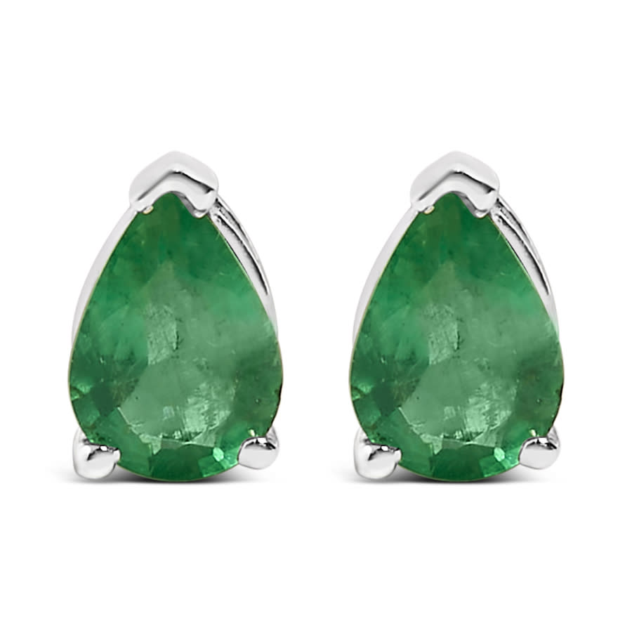 Haus of Brilliance 14K White Gold 6x4MM Pear Shaped Green Emerald Solitaire Stud Earrings 1225$