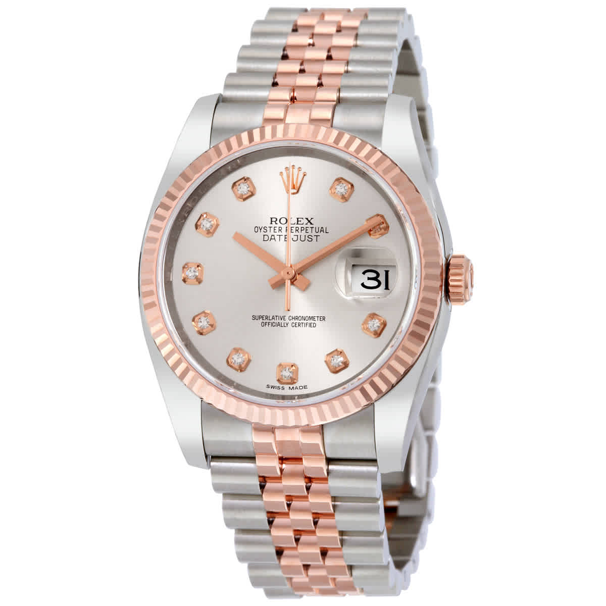 Rolex Datejust 36 Silver Dial Stainless Steel and 18K Everose Gold Jubilee Bracelet Automatic Mens Watch 116231SDJ