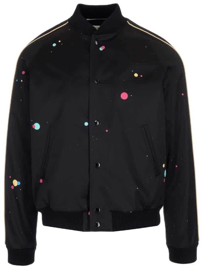 Saint Laurent Black & Multicolor Logo Teddy Bomber Jacket | ModeSens