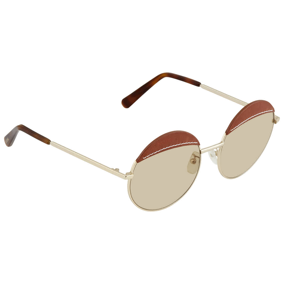Loewe LW40007U33N Round Brown Leather Frame Sunglasses — Gold