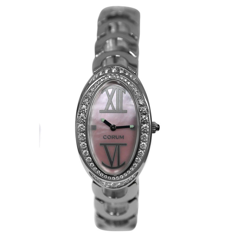 Pre-owned Corum Oval Quartz Diamond Pink Dial Ladies Watch 137.410.47