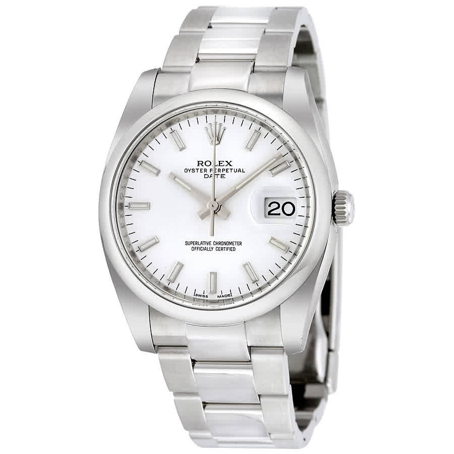 Rolex Oyster Perpetual Date 34 White Dial Stainless Steel Bracelet Automatic Watch 115200WSO