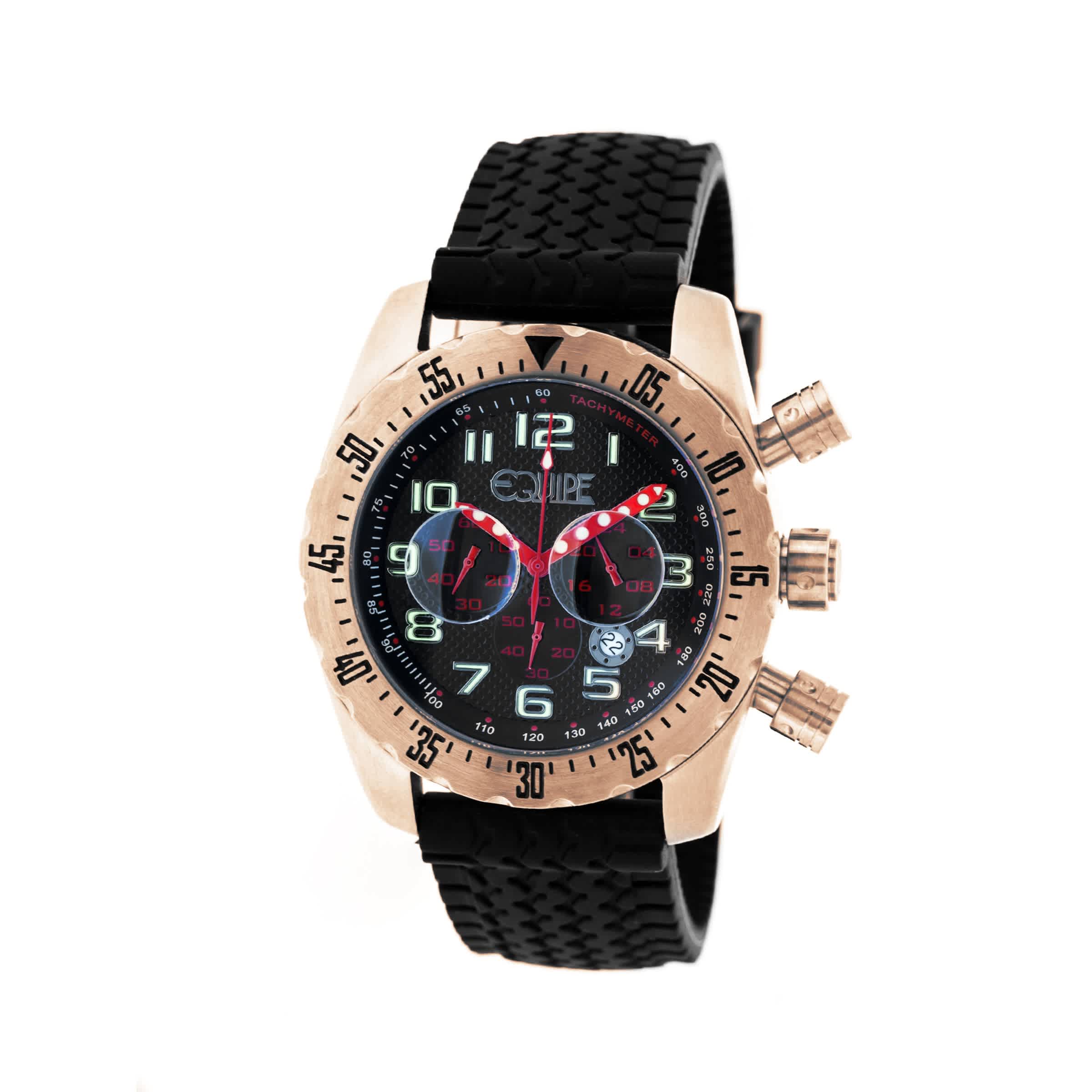 Equipe Headlight Chronograph Black Dial Black Rubber Mens Watch E604 265$