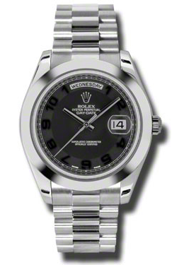 Rolex DayDate II Black Concentric Dial Platinum President Automatic Mens Watch 218206BKCAP