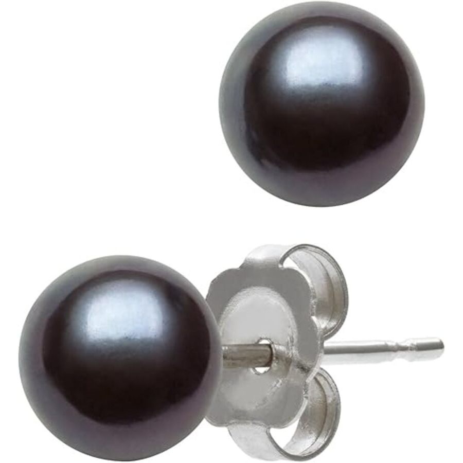 Belacqua 8-8.5mm Freshwater Black Button Pearl Stud Earrings in 14K White Gold Jewelry for Women