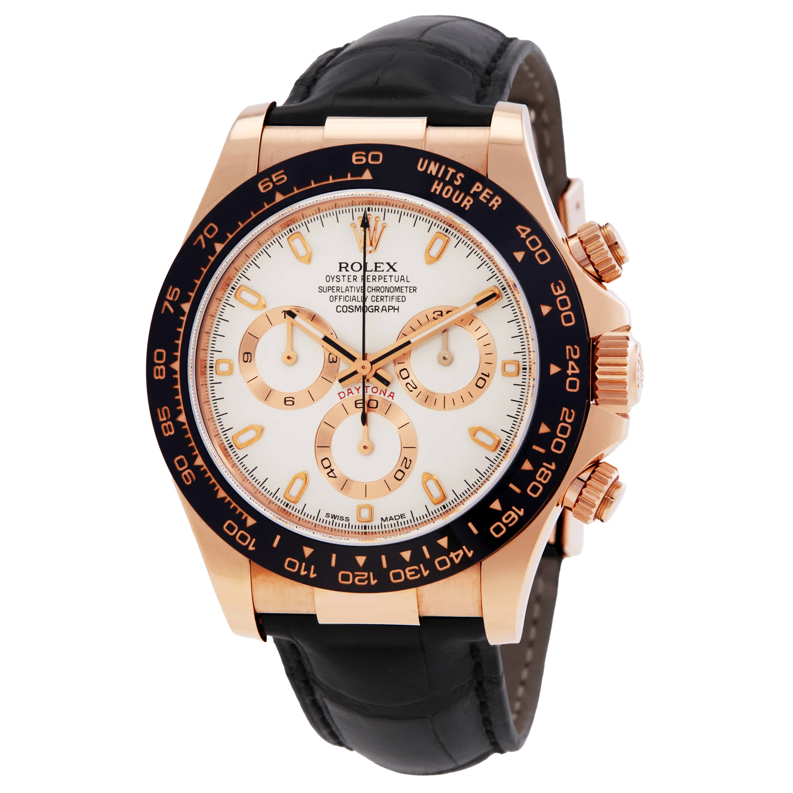 Rolex Cosmograph Daytona Ivory Dial Automatic Black Leather Mens Watch 116515ISL
