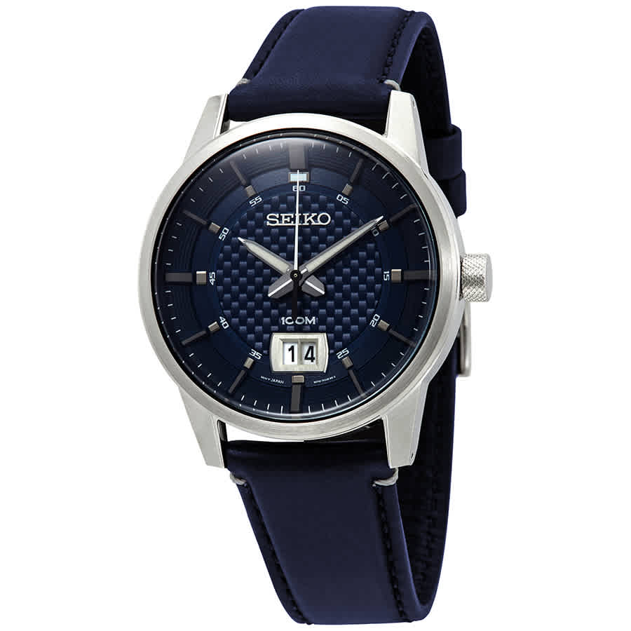 seiko men's quartz blue dial watch