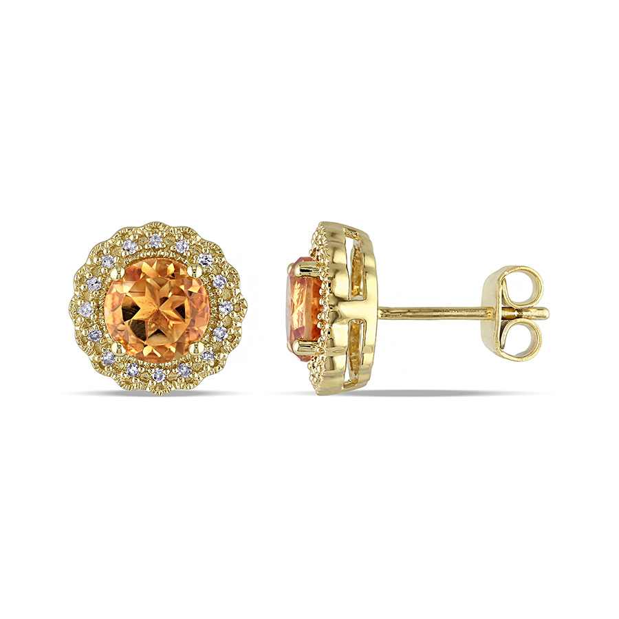 AMOUR 110 CT TW Diamond and Citrine Halo Stud Earrings In Yellow Plated Sterling Silver 130$