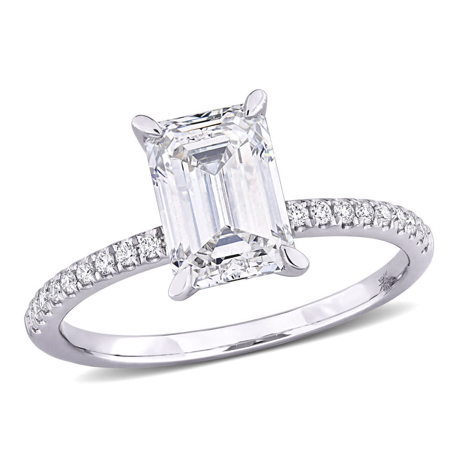 Created Forever 2 1/6ct TW Emerald and Round-Cut Lab-Grown Diamond Solitaire Engagement Ring in 14k White Gold