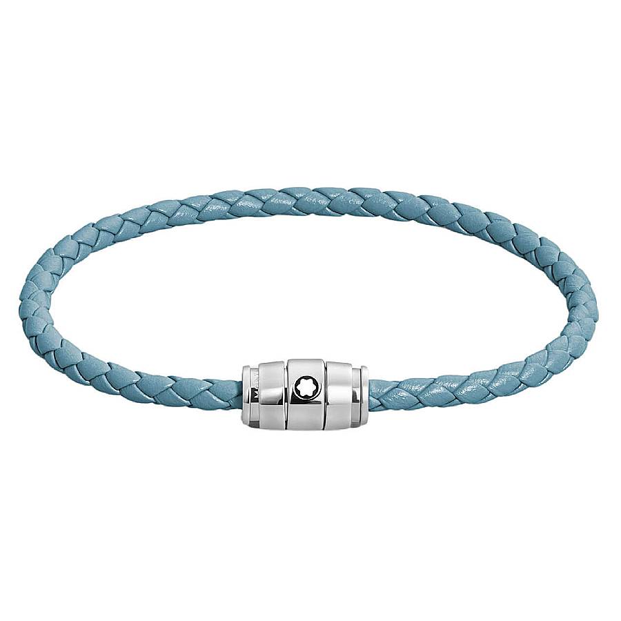 Montblanc Meisterstuck Steel Smoky Blue Leather Bracelet Size 60 203$