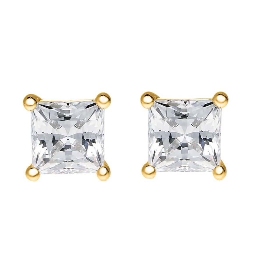 Maulijewels 14K Yellow Gold 100 Ct TW Natural Princess Cut Diamond Stud Earrings With Push Back 2575$
