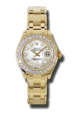 Preowned Rolex LadyDatejust Pearlmaster Diamond White Motherofpearl Dial Ladies Watch 80298MDDP