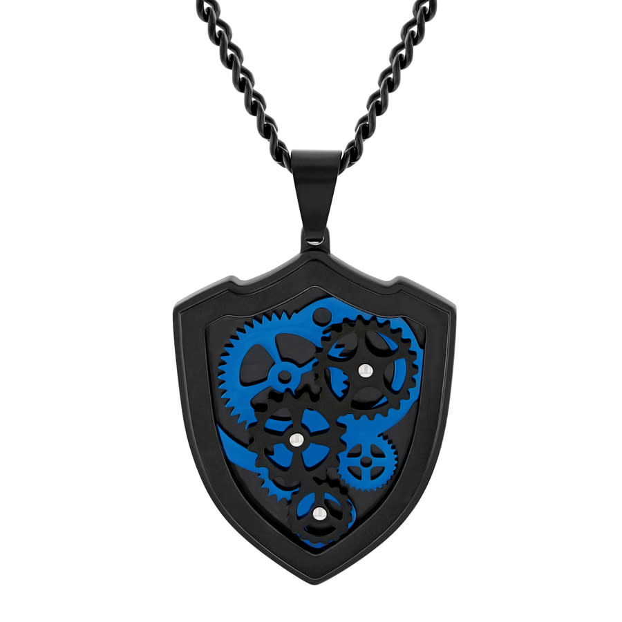 Robert Alton Black & Blue Finish Stainless Steel Shield Pendant