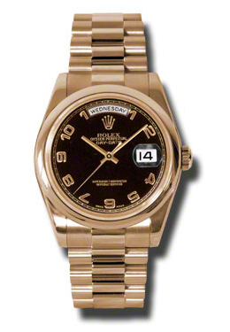 Rolex DayDate Black Dial 18K Everose Gold President Automatic Mens Watch 118205BKAP