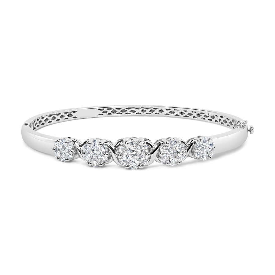 Haus of Brilliance 14K White Gold 2 12 Cttw Diamond Graduating Floral Cluster Bangle Bracelet H-I Color SI1-SI2 Clarity 6937$