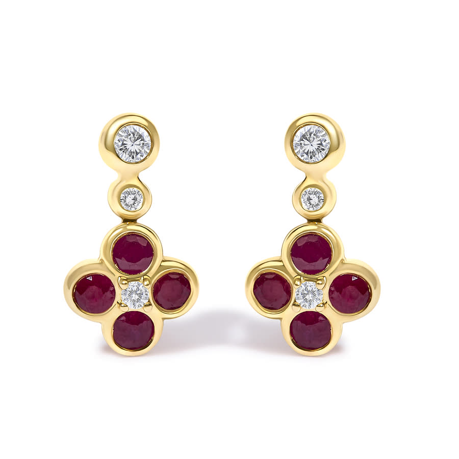Haus of Brilliance 14K Yellow Gold 110 Cttw Diamond and Ruby Floral Dangle Earrings 1825$