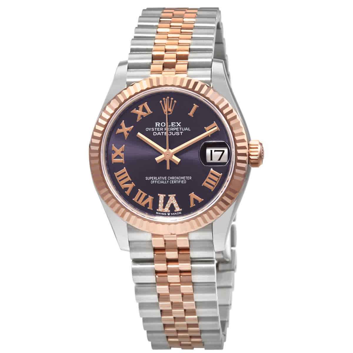 Rolex Datejust 31 Aubergine Diamond Dial Automatic Ladies Steel and 18kt Everose Gold Jubilee Watch 278271AURDJ