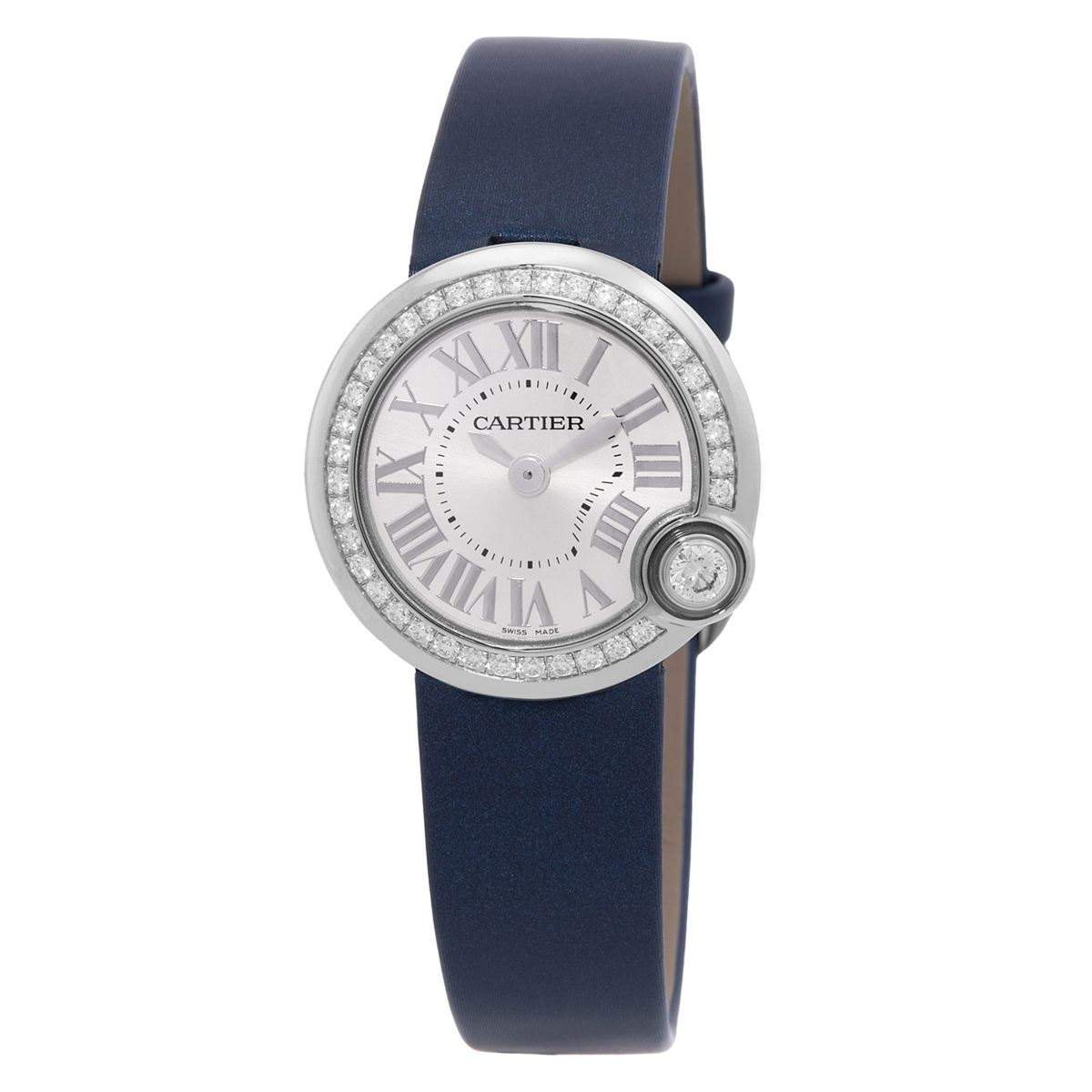 Preowned Cartier Ballon Blanc De Cartier Silvered Sunray Dial Ladies Watch W4BL0002
