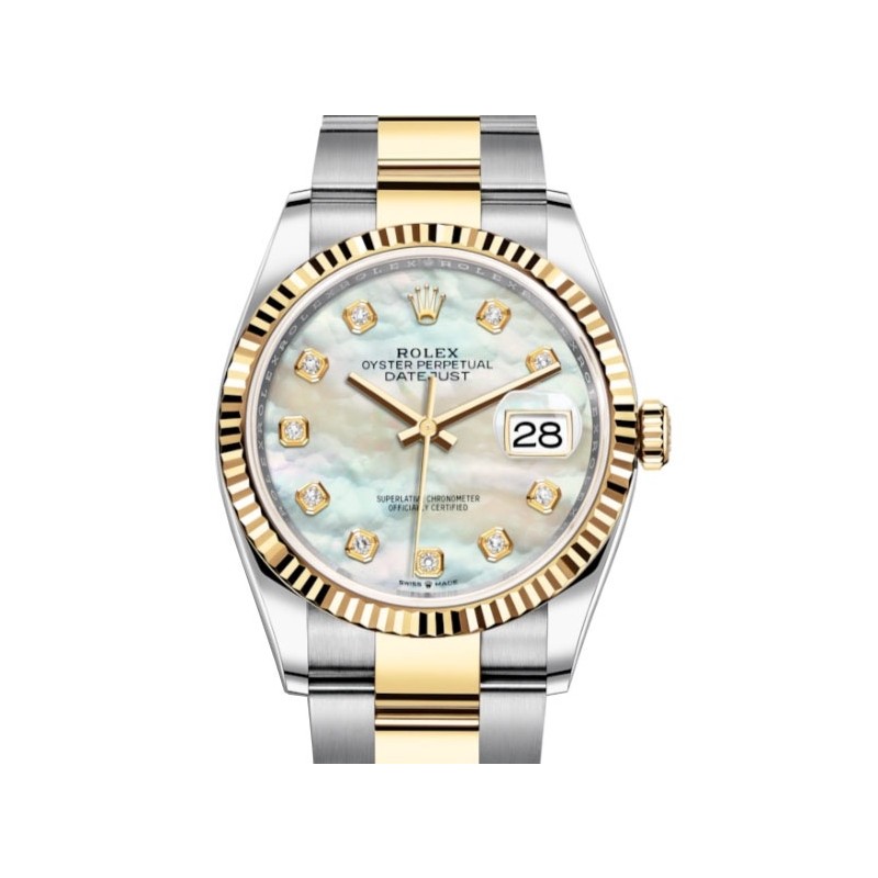 Rolex Datejust 36 Mother of Pearl Diamond Dial Mens Stainless Steel and 18kt Yellow Gold Oyster Watch 126233MDO