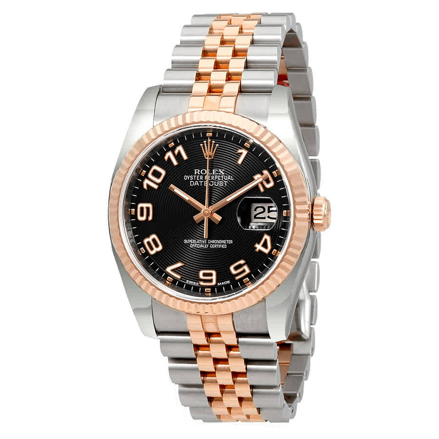Rolex Oyster Perpetual Datejust 36 Black Concentric Dial Stainless Steel and 18K Everose Gold Jubilee Bracelet Automatic Mens Watch 116231BKCAJ