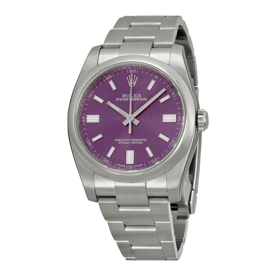 Preowned Rolex Oyster Perpetual 36 mm Purple Dial Stainless Steel Bracelet Mens Watch 116000PUSO