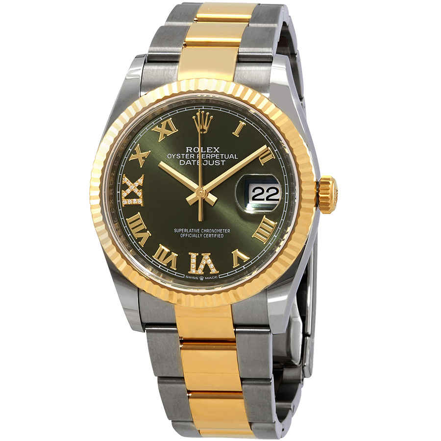 Rolex Datejust 36 Olive Green Diamond Dial Mens Stainless Steel and 18kt Yellow Gold Oyster Watch 126233GNRDO