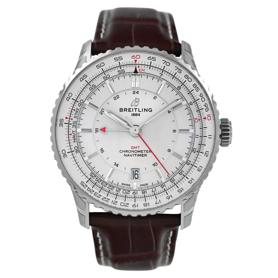 Preowned Breitling Navitimer GMT GMT Automatic Chronometer Silver Dial Mens Watch A32310