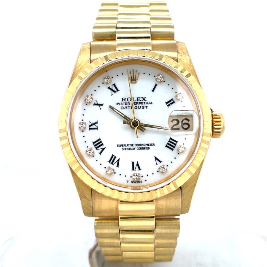 Preowned Rolex Datejust Automatic Diamond White Dial Ladies Watch 68278 WDP