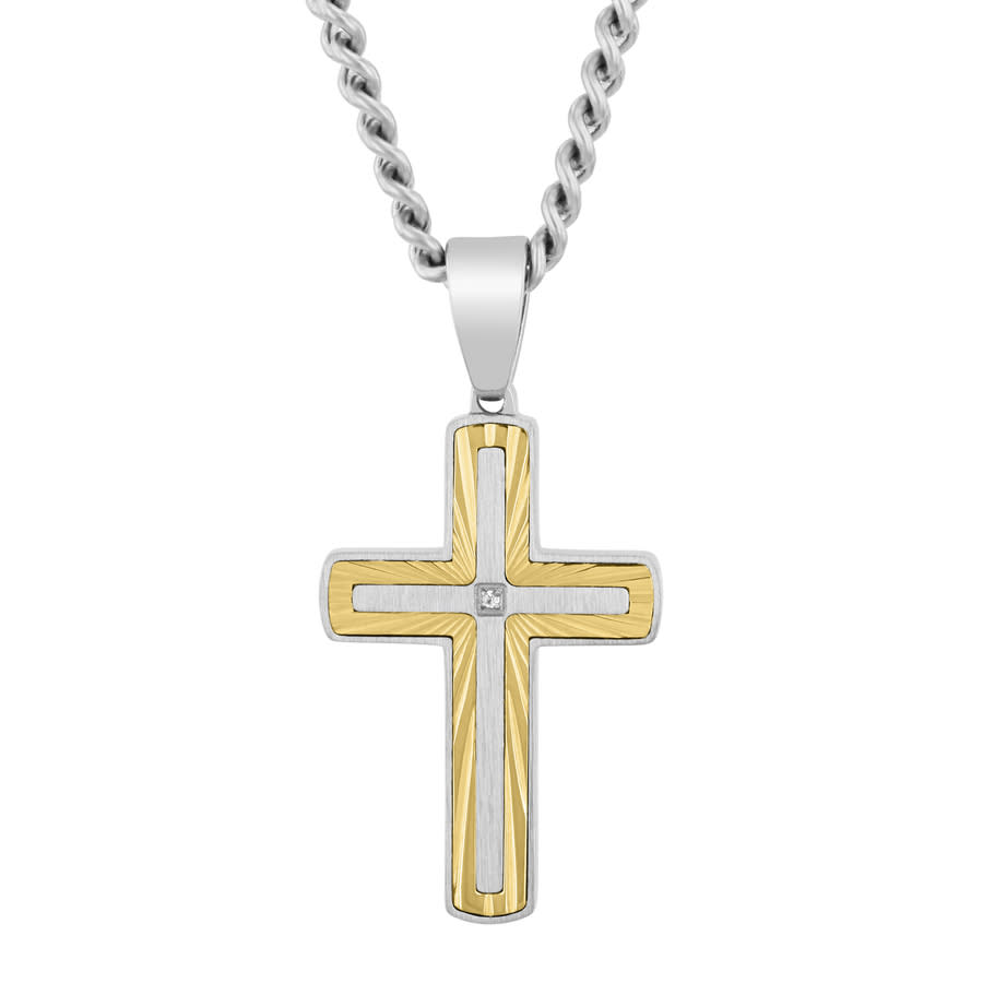 Robert Alton Diamond Accent Stainless Steel with Yellow Cross Pendant