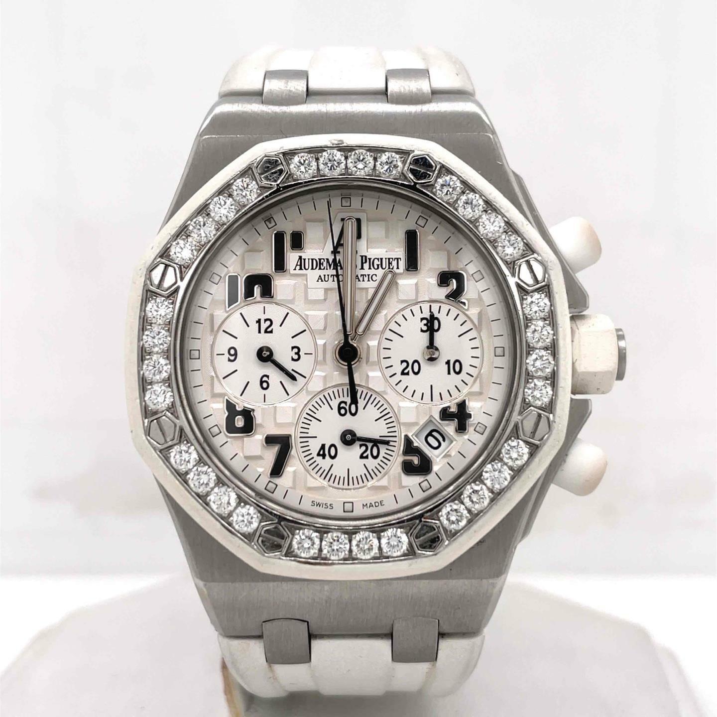 Pre-owned Audemars Piguet Royal Oak Offshore Chronograph Diamond Silver Dial Mens Watch 26048SKZZD010CA01 25568$