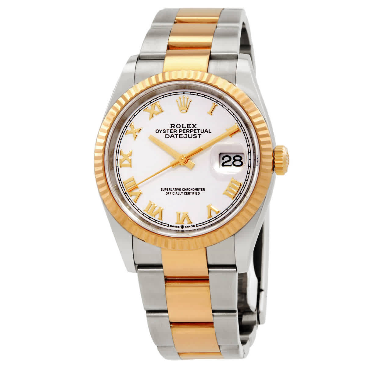 Rolex Datejust 36 White Dial Mens Stainless Steel and 18kt Yellow Gold Oyster Watch 126233WRO