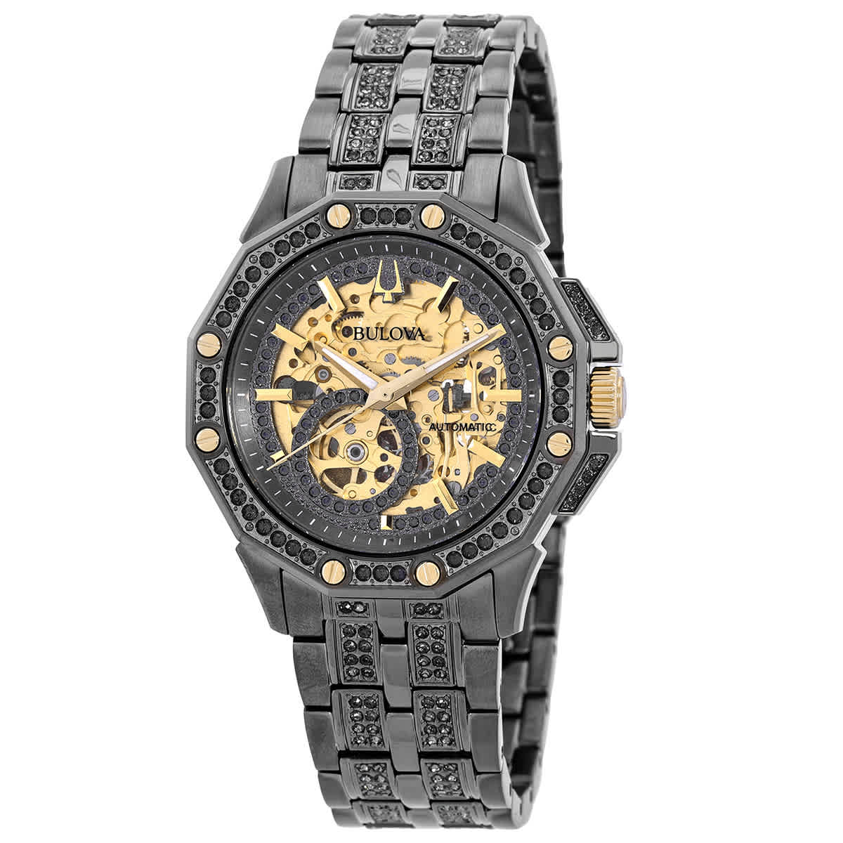 Bulova Octava Automatic Crystal Gold Skeleton Dial Mens Watch 98A293 419$