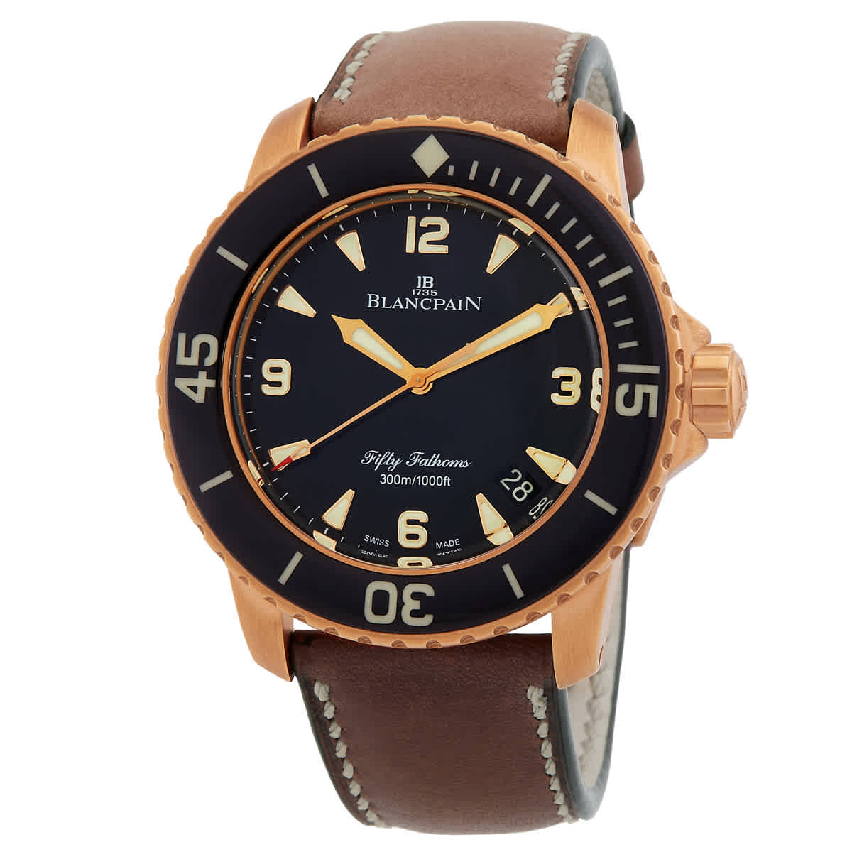 Blancpain Fifty Fathoms Black Dial Brown Leather Automatic Mens Watch 5015A-3630-63B 21200$