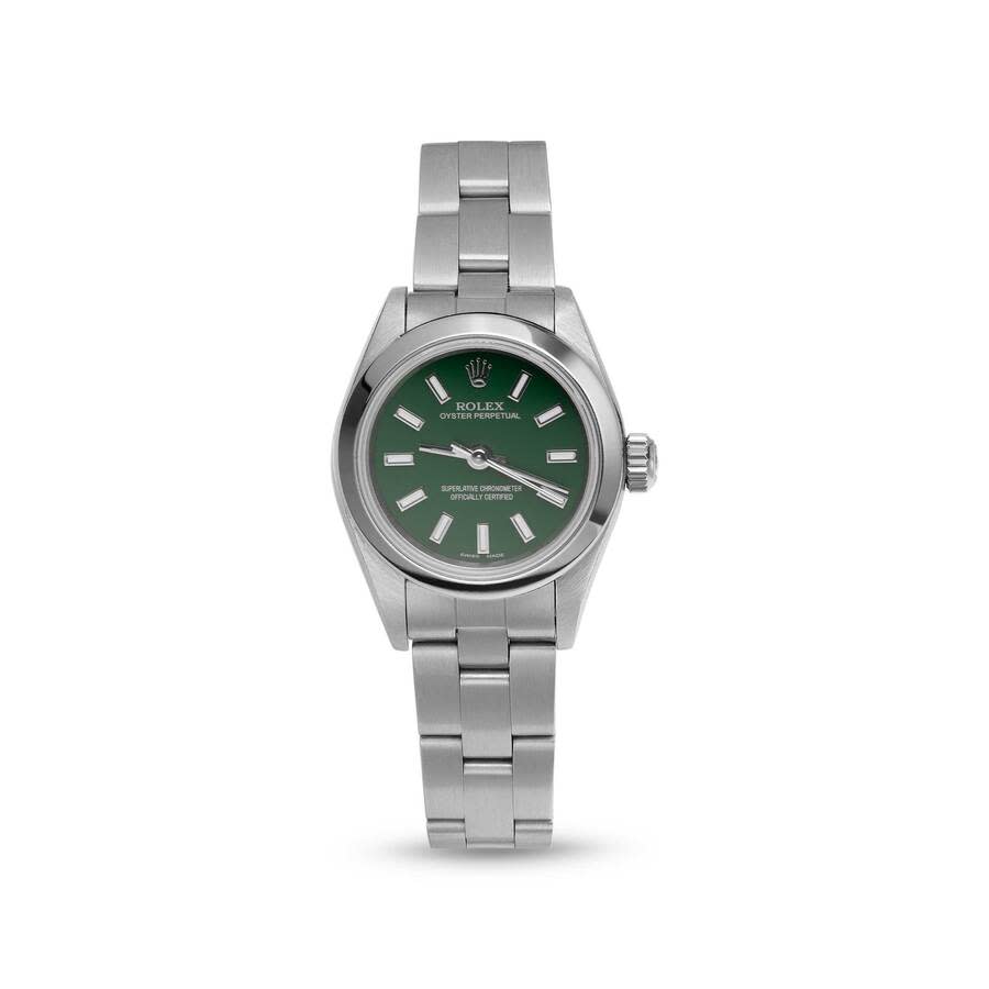 Preowned Rolex Oyster Perpetual Automatic Chronometer Green Dial Ladies Watch 76080 GRSO