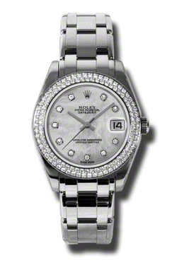 Rolex LadyDatejust Pearlmaster Mother Of Pearl Diamond Dial 18K White Gold Automatic Ladies Watch 81339MDPM