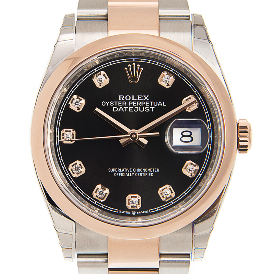 Rolex Datejust 36 Black Diamond Dial Mens Steel and 18k Everose Gold Oyster Watch 126201BKDO