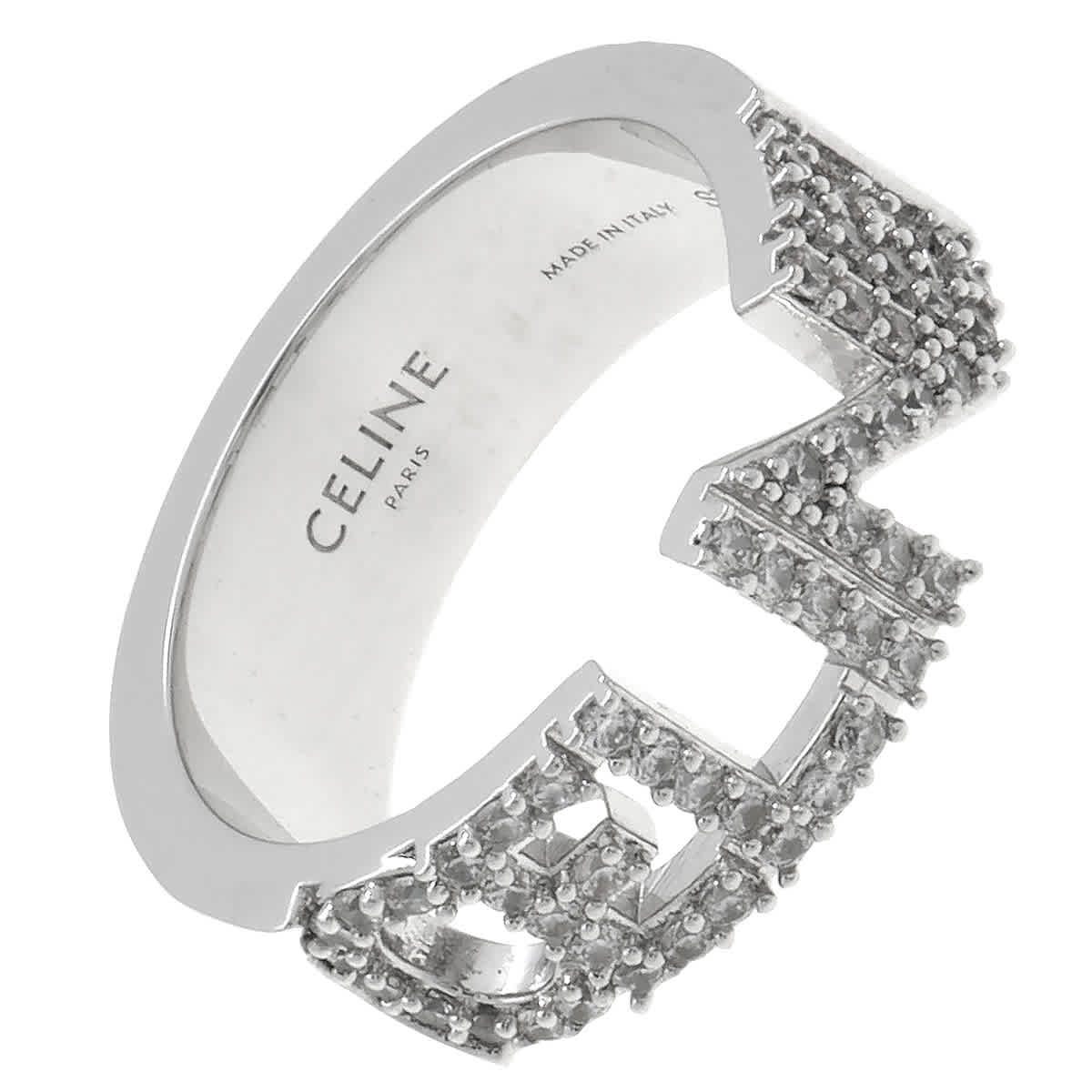 Celine Monochroms Strass Ring In Brass With Rhodium Finish And Crystals Size 54 398$